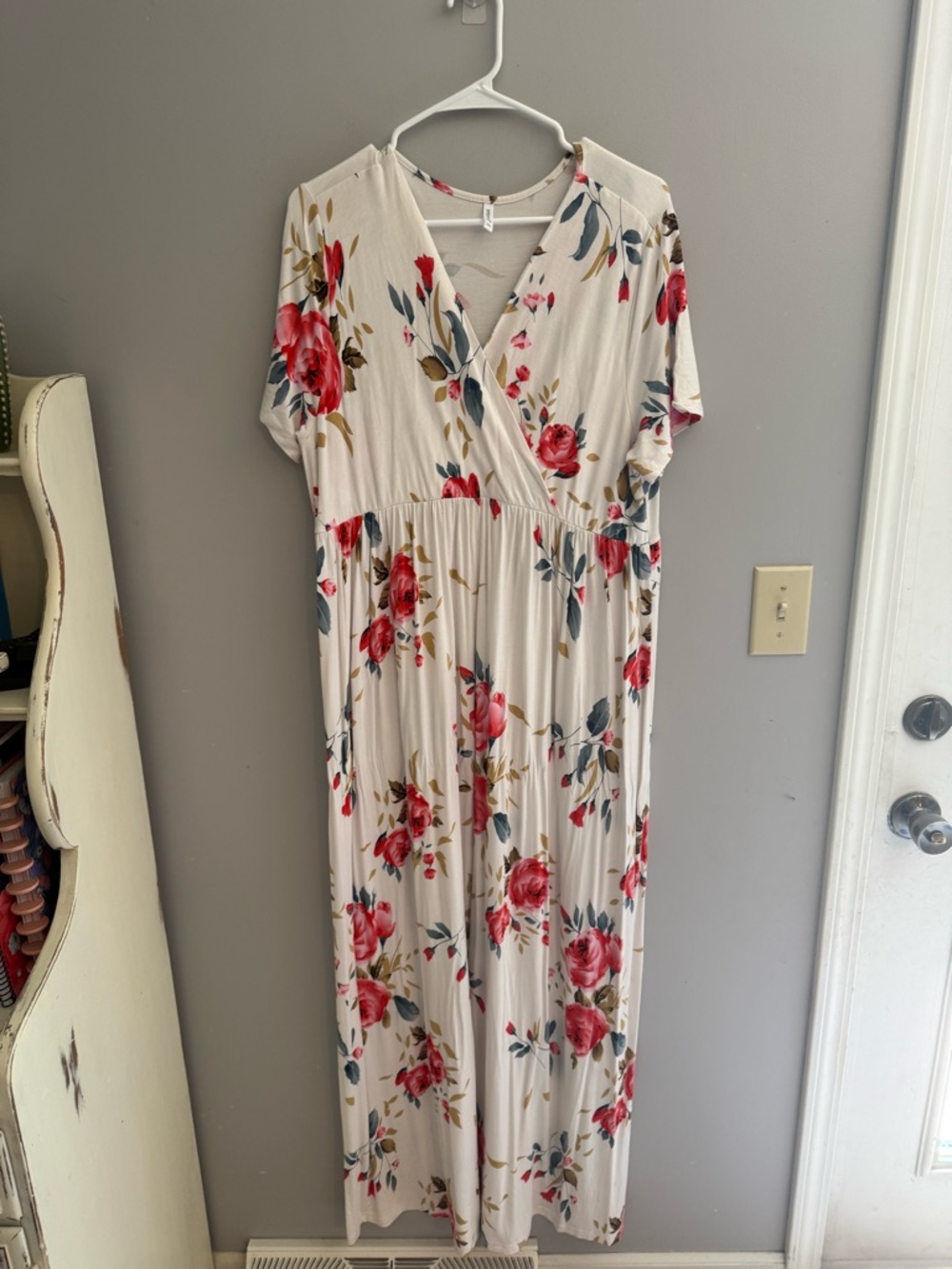 Xpenyo Womens White Floral Short Sleeve Maxi Jersey Knit Maternity Dress SZ 2XL